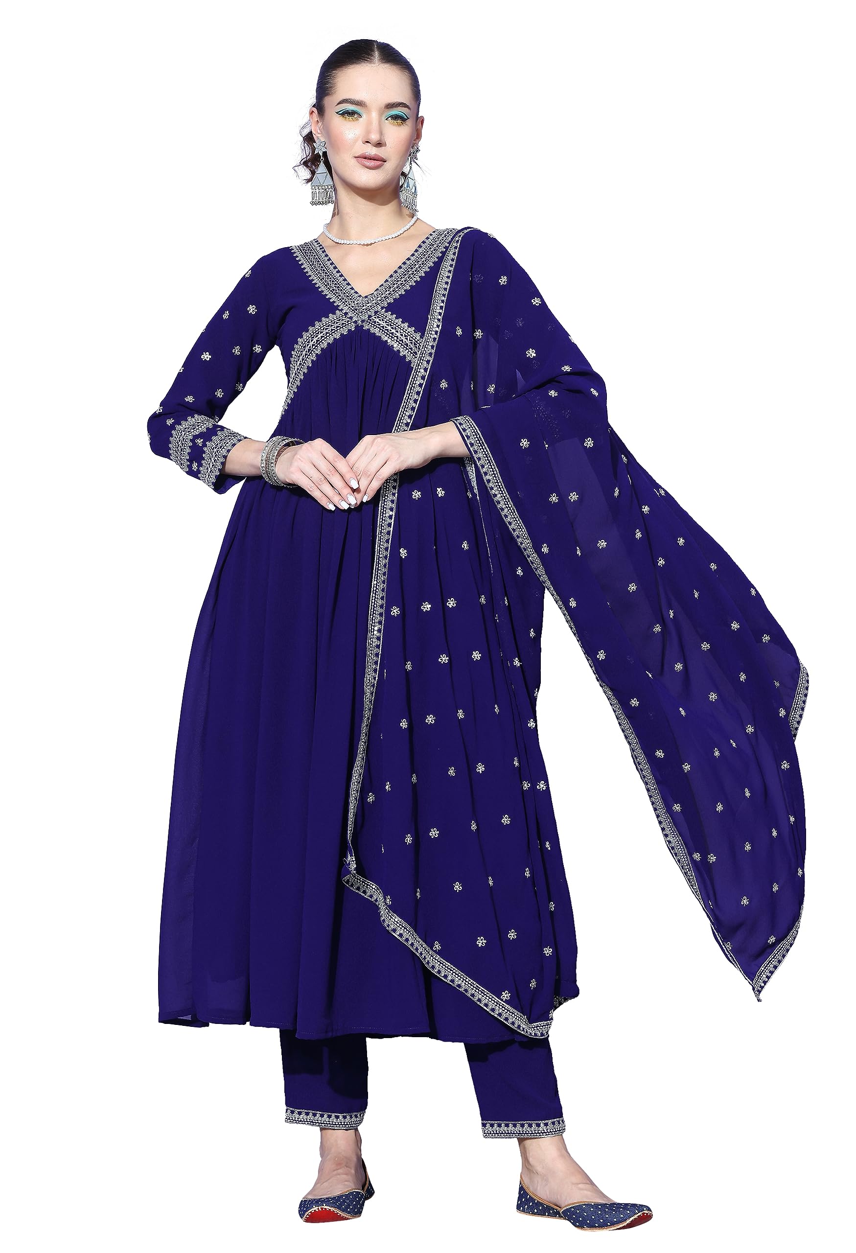 LYMI LABEL Kurta Set For Women - Mauve Georgette Zari Sequence Embroidered Front Slit Kurta With Palazzo And Net Dupatta