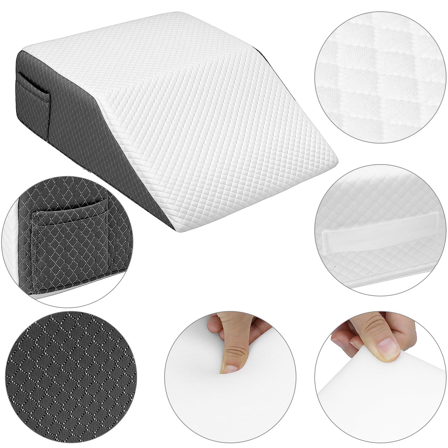 QWORK® Almohada para piernas, 61x51x20CM ergonómica cuña elevar piernas, cojin piernas Dormir de Espuma viscoelástica