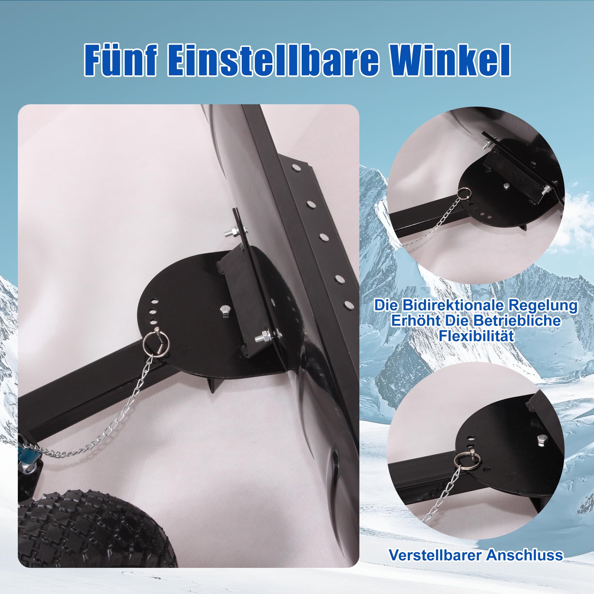 EIN-Stiel Schneeschieber mit Rädern, 5-stufig Höhenverstellbar (107-27.5 cm) - Extra Breite 74 cm Schaufel aus PE-Material, Klappbar und Leicht für Müheloses Schneeräumen auf Auffahrten