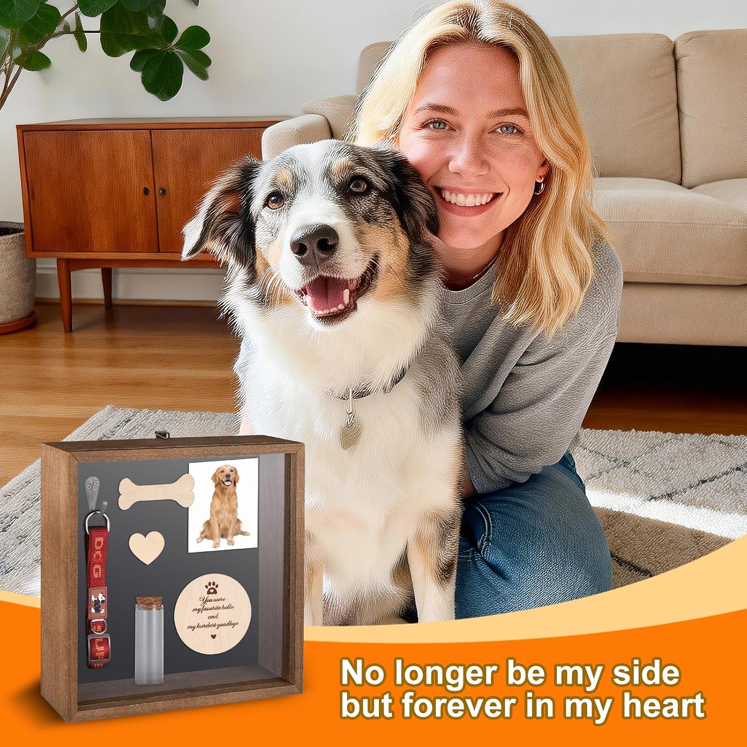8.6x8.6 Inch Pet Memorial Shadow Box, Tabletop or Wall Display Case with Glass Window, Wooden Keepsake Picture Frame for Loss of Dog, Cat | Forever Remembrance Sympathy Gift, Brown image 2