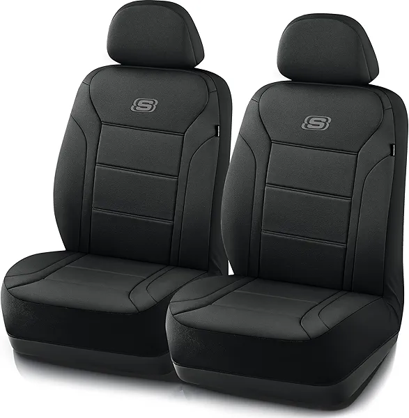 Skechers Memory Foam Car Seat Covers, Lycra Fabric Seat Cover, Car Seat Covers Front Seats Airbag Compatible, Automotive Comfort Protection for Most Cars, Trucks, SUVs, Black