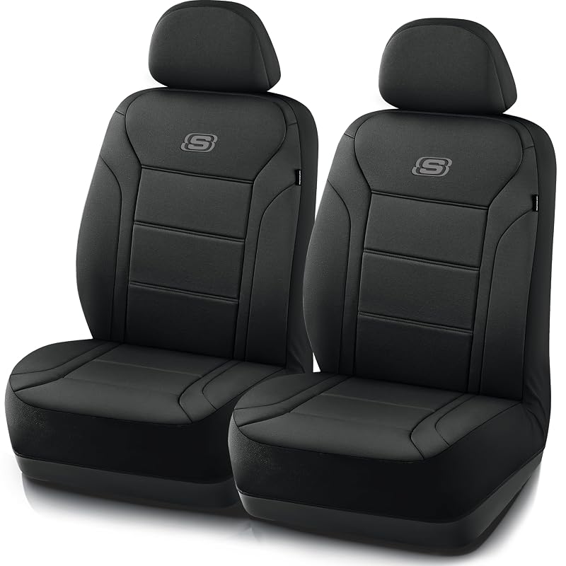 Capa para Banco Automotivo Dianteiro Skechers com Skechers Memory Foam e Tecido Lycra Preta, Conjunto com 2 Peças
