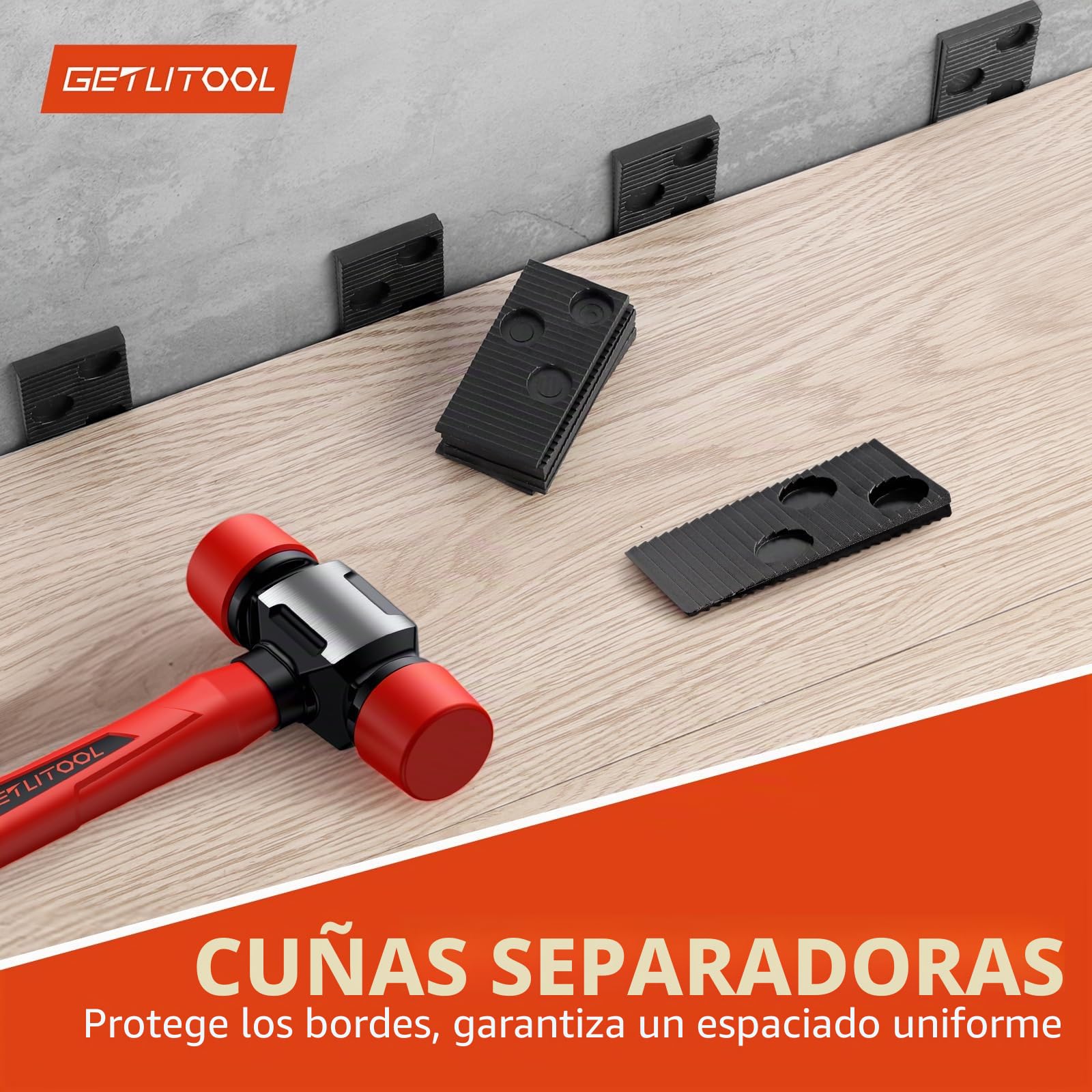 GETLITOOL Kit de instalación de suelos de madera laminada, herramientas de suelo con mazo de doble cara, herramienta de suelo laminado con barra de tracción, bloque de golpe sólido (B)