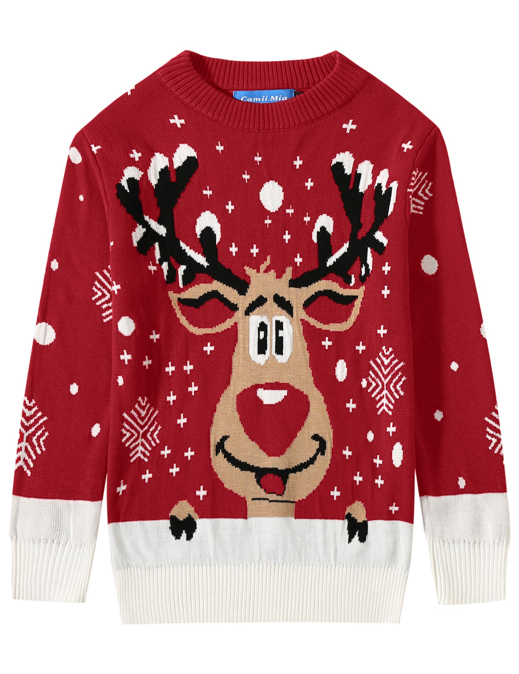 Camii Mia Big Boys' Reindeer Snowflake Pullover Crewneck Ugly Christmas Sweater