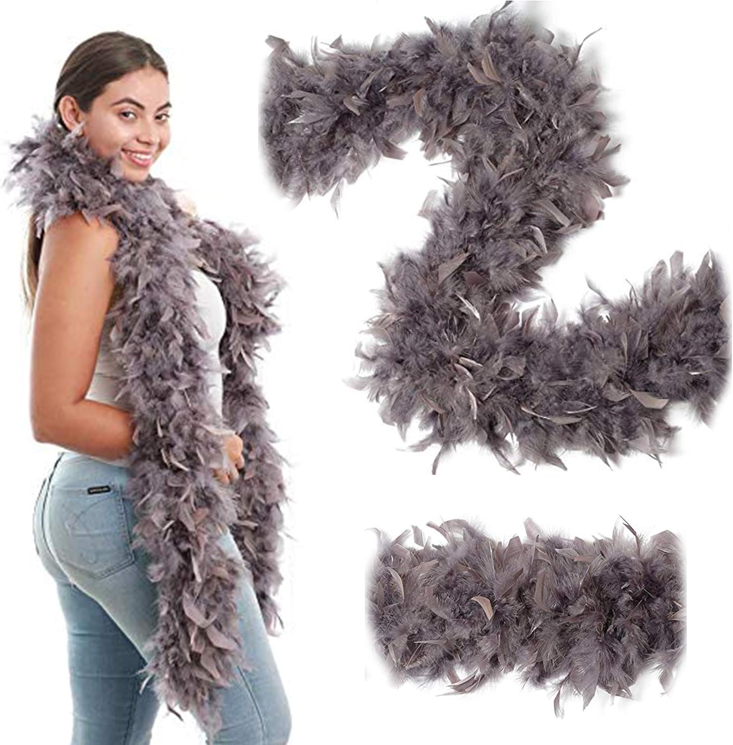 ZUCKER – Feather Boa for Women, Heavy Weight, Chandelle Boas 72" – Costume Accessory, Halloween Party - Dark Green - 3-Pack