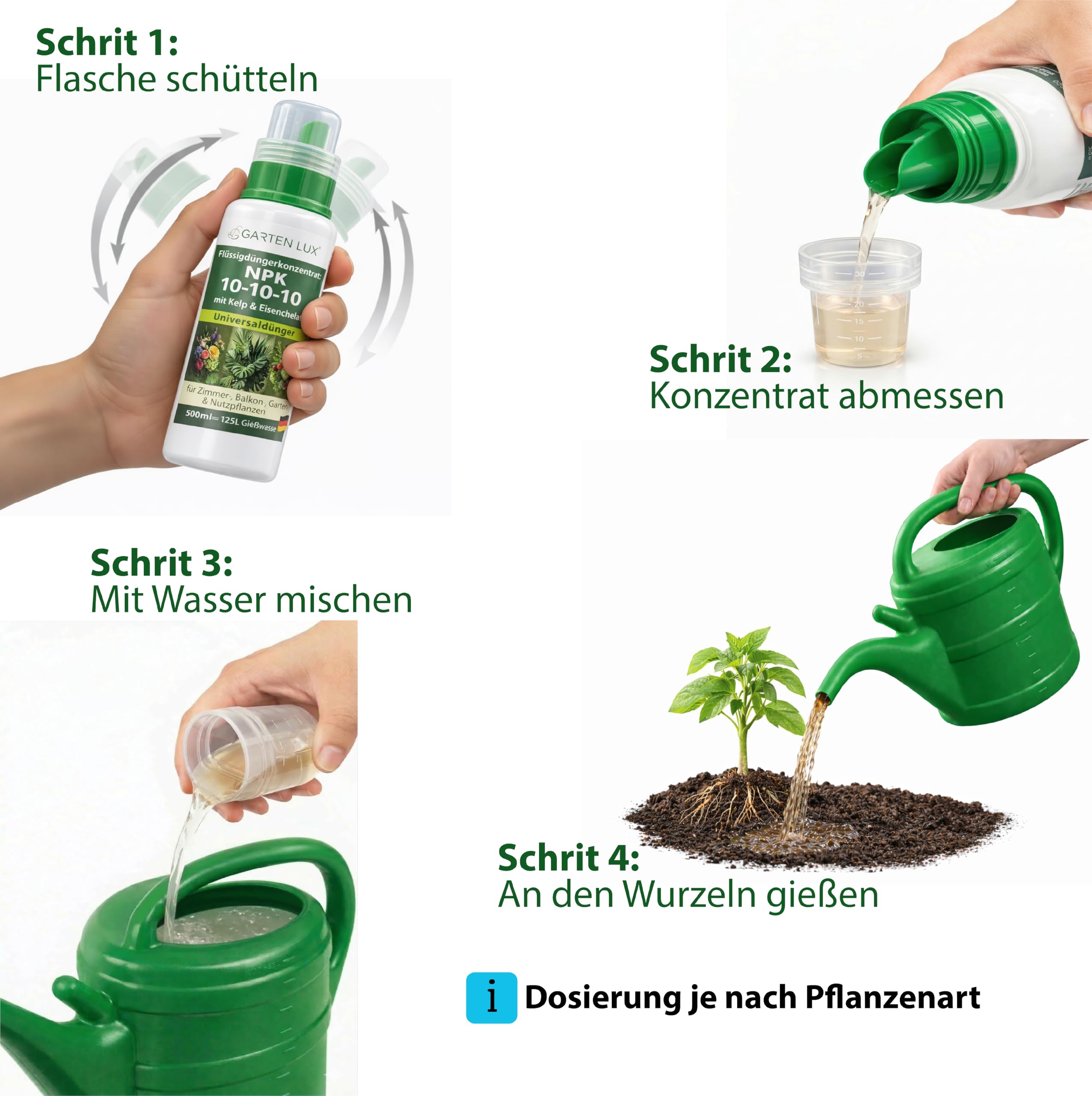 Garten Lux Fertilizante Líquido NPK 10-10-10 Concentrado con Kelp y Hierro Quelado – Abono Universal para Plantas de Interior, Jardín y Huerto Urbano – 500 ml hasta 125 L