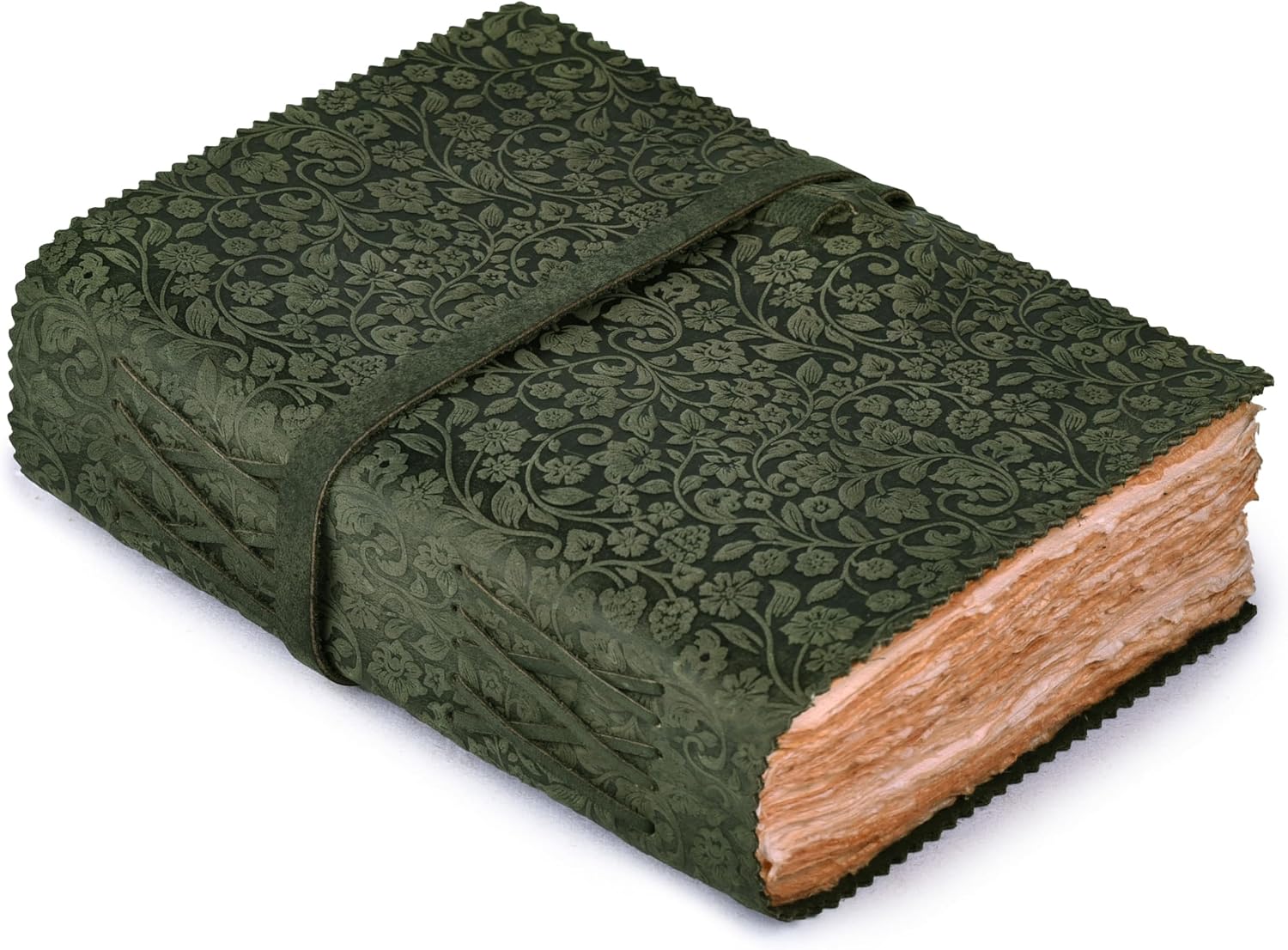LEATHER VILLAGE Leather Notebook For Women Floral Embossed, Teal 6x4.