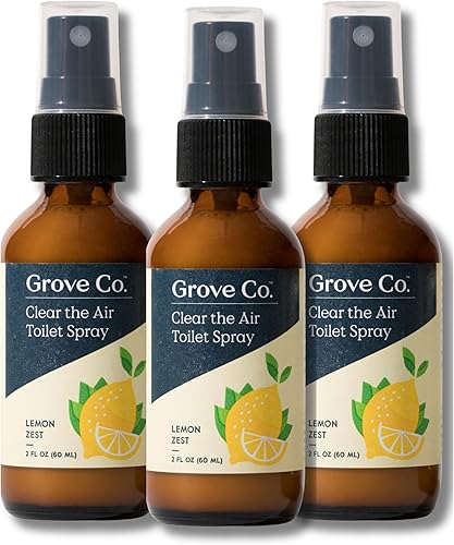 Grove Co. Clear the Air - Aerosol para inodoro, ambientador de baño (2 onzas líquidas), eliminador de olores para olores fuertes, aroma 100% natural