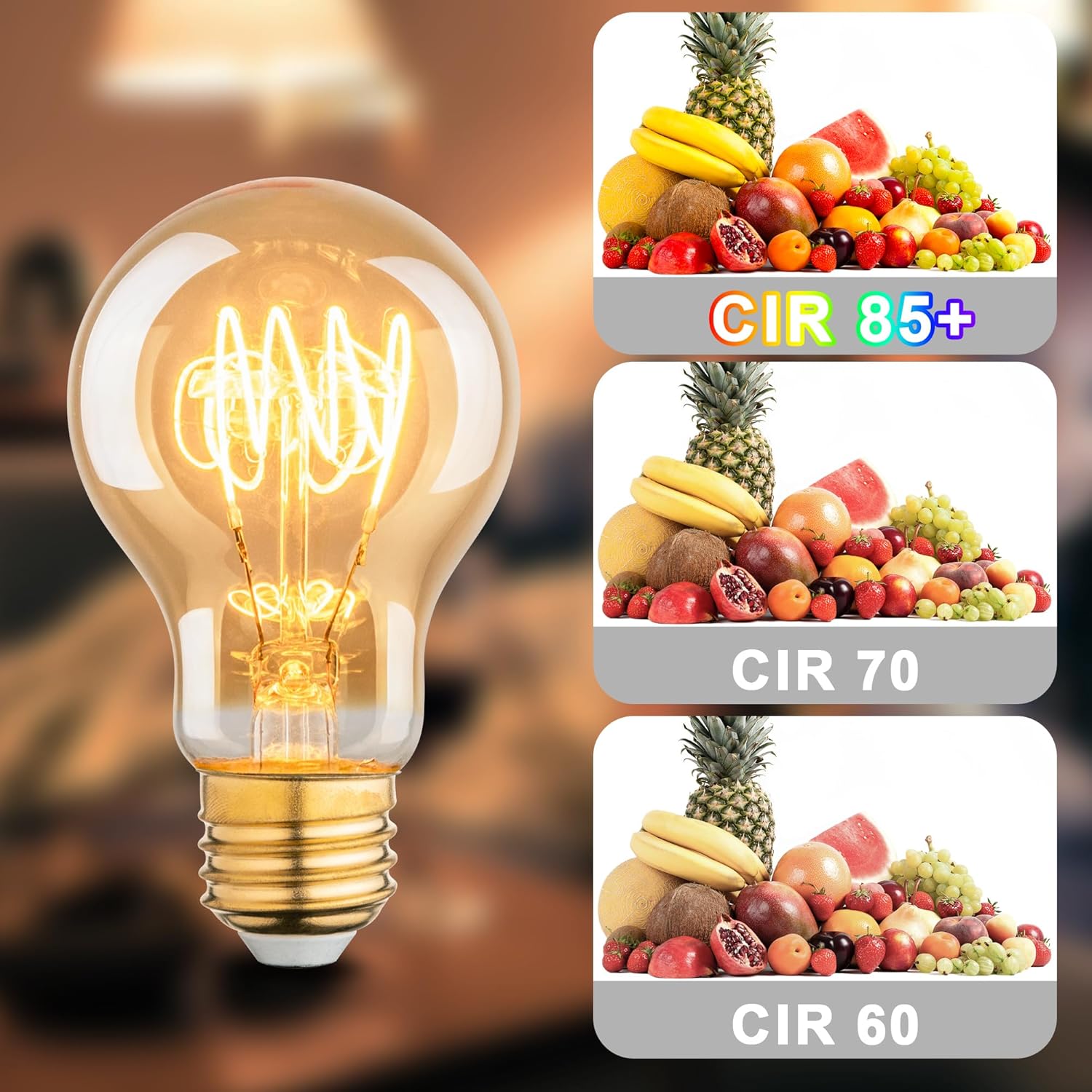 Warm LED Edison Light Bulbs, A19 4W Dimmable Vintage Edison Bulbs, Equivalent 40 Watt Incandescent Bulbs, Warm White 2200K, Amber Old Fashioned LED Bulbs, E26 Base - 4 Pack