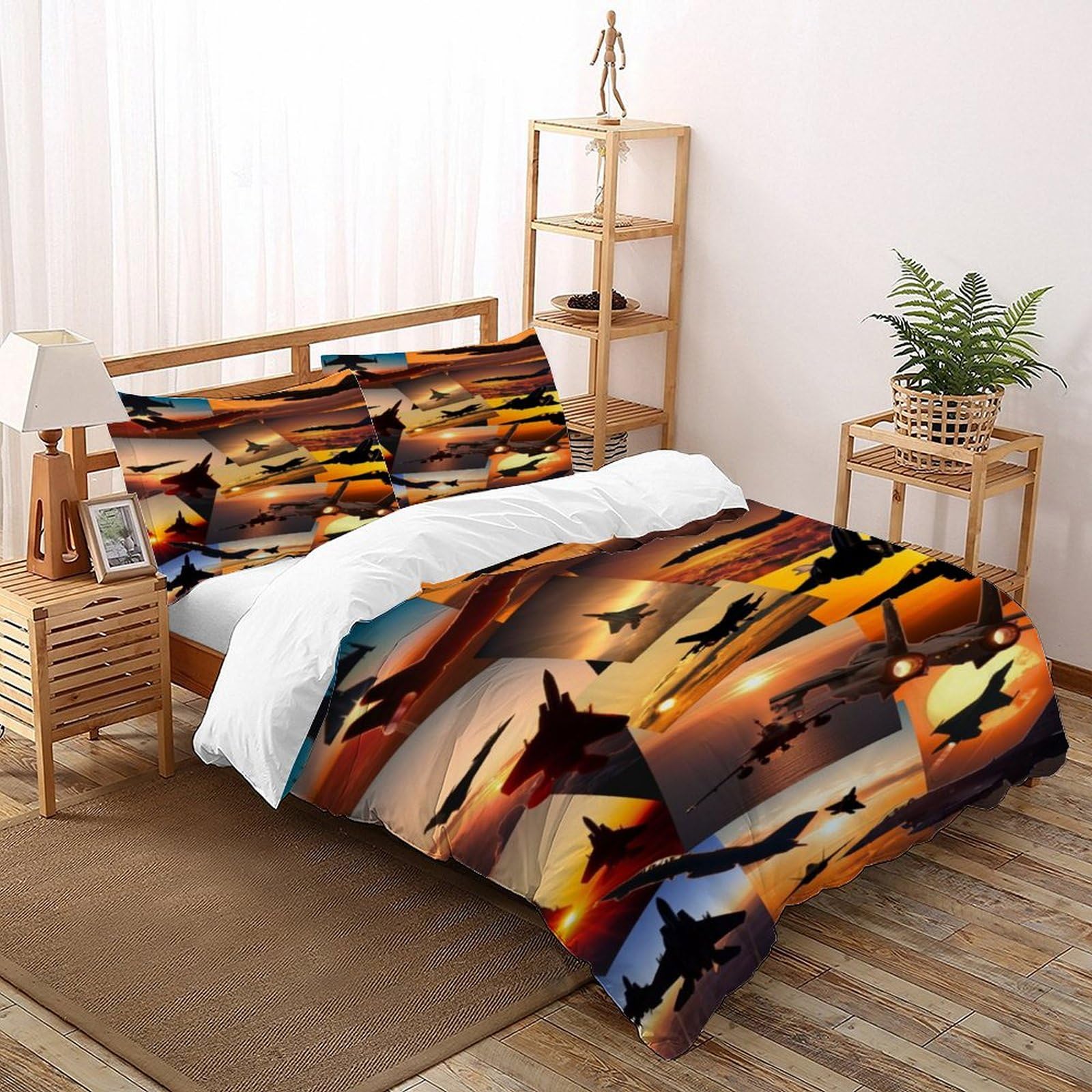 Housse de couette Lion Blanc fermeture éclair parure de lit 135x200 pour literie adulte