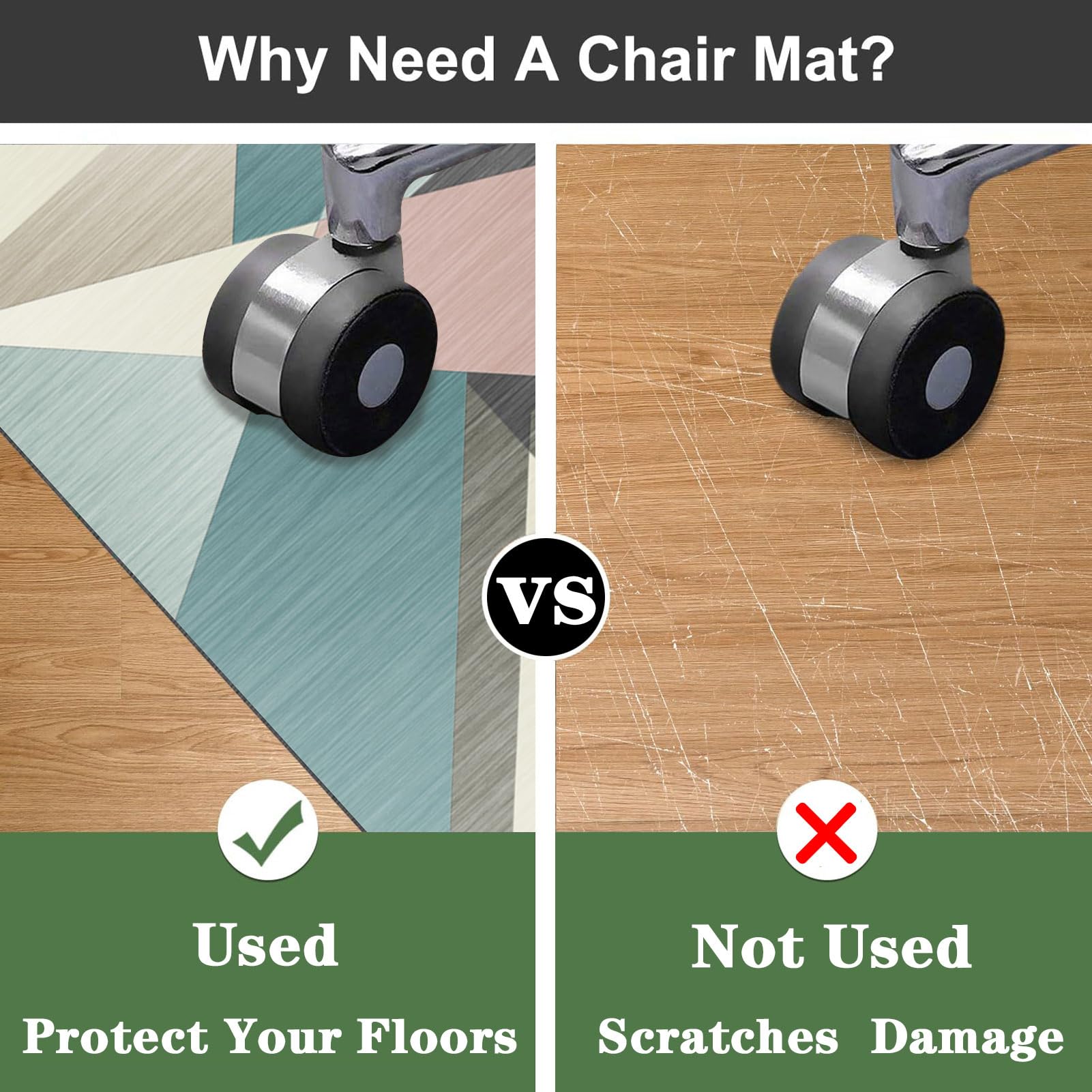 HMTtie Desk Chair Mat For Hardwood Floor & Tile 55"x35" Office Chair Large Anti Slip Recyclable Material Computer Rug Office Home - View #7