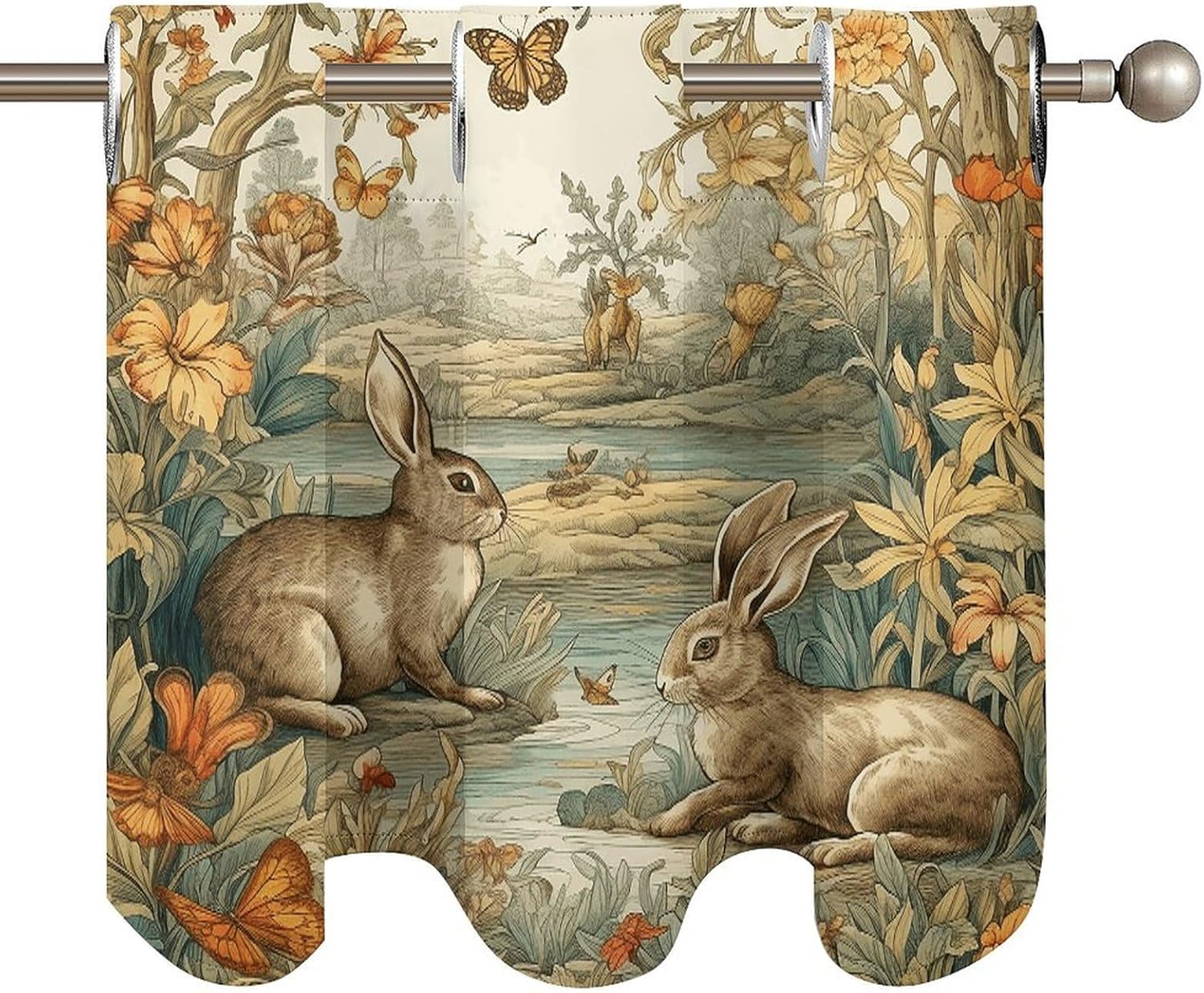 Rabbit Watching Bird 2 Pack Valance Curtains Window Treatments. Adjustable Curtain with Rod Pocket.Cafe Curtains is Half Curtains for Privacy Decorative 52x18.1 Inch.