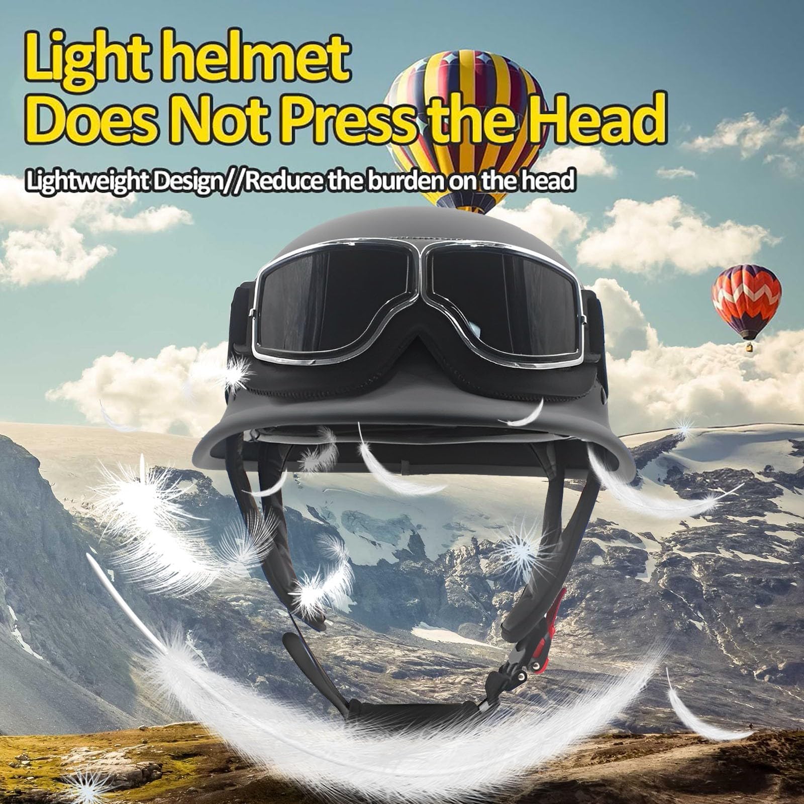 Motorrad Halbhelme ECE-Zertifiziert, Retro Chopper Helm mit ABS-Außenkörper EPS-Schutz, Netz-Innenfutter, Schnellverschlussschnallen, Moped/Scooter/Motorrad Helm für Erwachsene