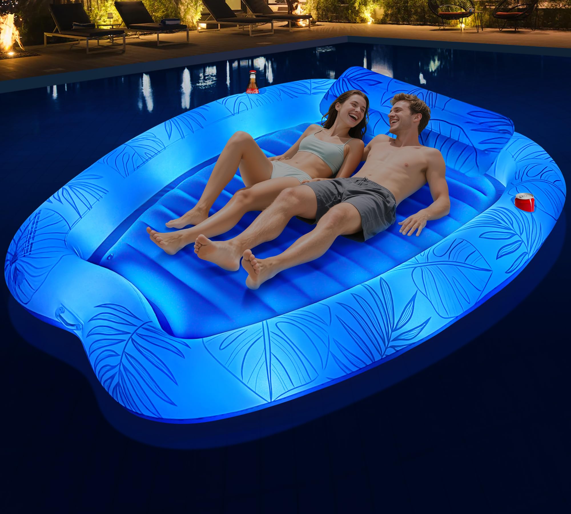LED Luftmatratze Pool 120x120cm - Aufblasbarer Poolsessel Mit Getränkehaltern Für Erwachsene