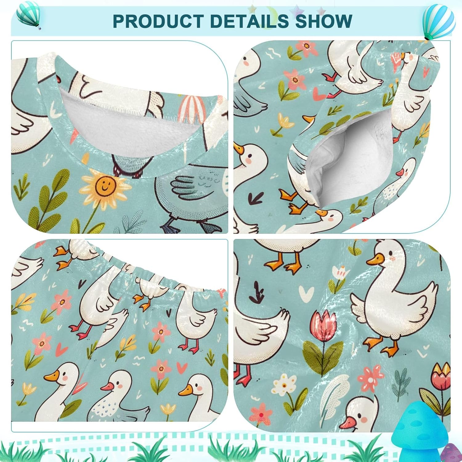 Kids Flannel Sets Hand Drawn Spring Pattern with Cute Cartoon Goose Warm Plush Relaxed Clothing for Boys and Girls