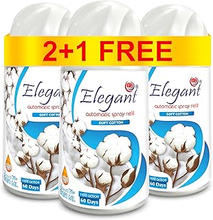 Elegant Automatic Spray REFILL – Soft Cotton – 250ML – Pack of 3, Triple Pack (250ML x 3 Pcs) – Air Freshener REFILL for Home And Bathroom, Made With ESSENTIAL OILS