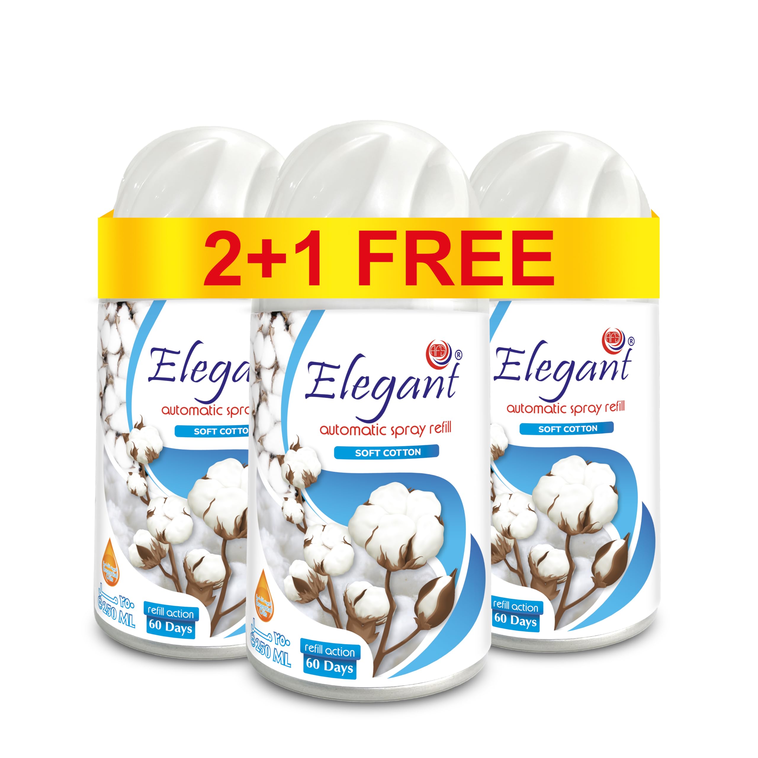 Elegant Automatic Spray REFILL – Soft Cotton – 250ML – Pack of 3, Triple Pack (250ML x 3 Pcs) – Air Freshener REFILL for Home And Bathroom, Made With ESSENTIAL OILS