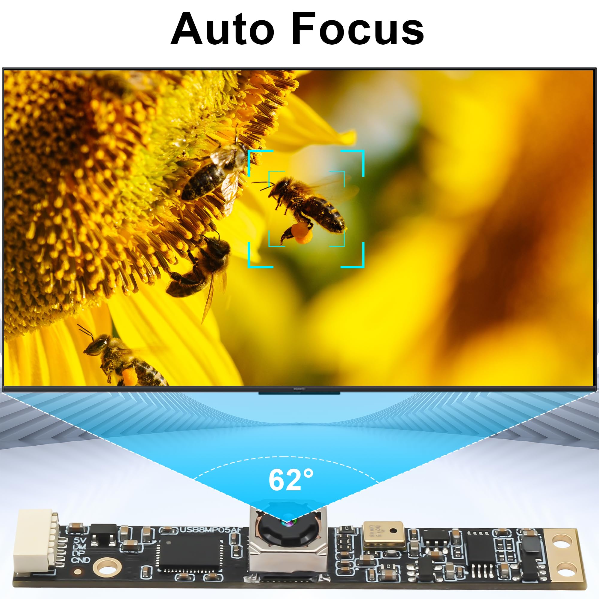 ELP Autofocus - Modulo fotocamera USB da 8 MP, fotocamera USB con microfono per computer 4K, scheda fotocamera USB, colore 2448P Lightburn, con obiettivo da 62 gradi, senza distorsione, per laptop