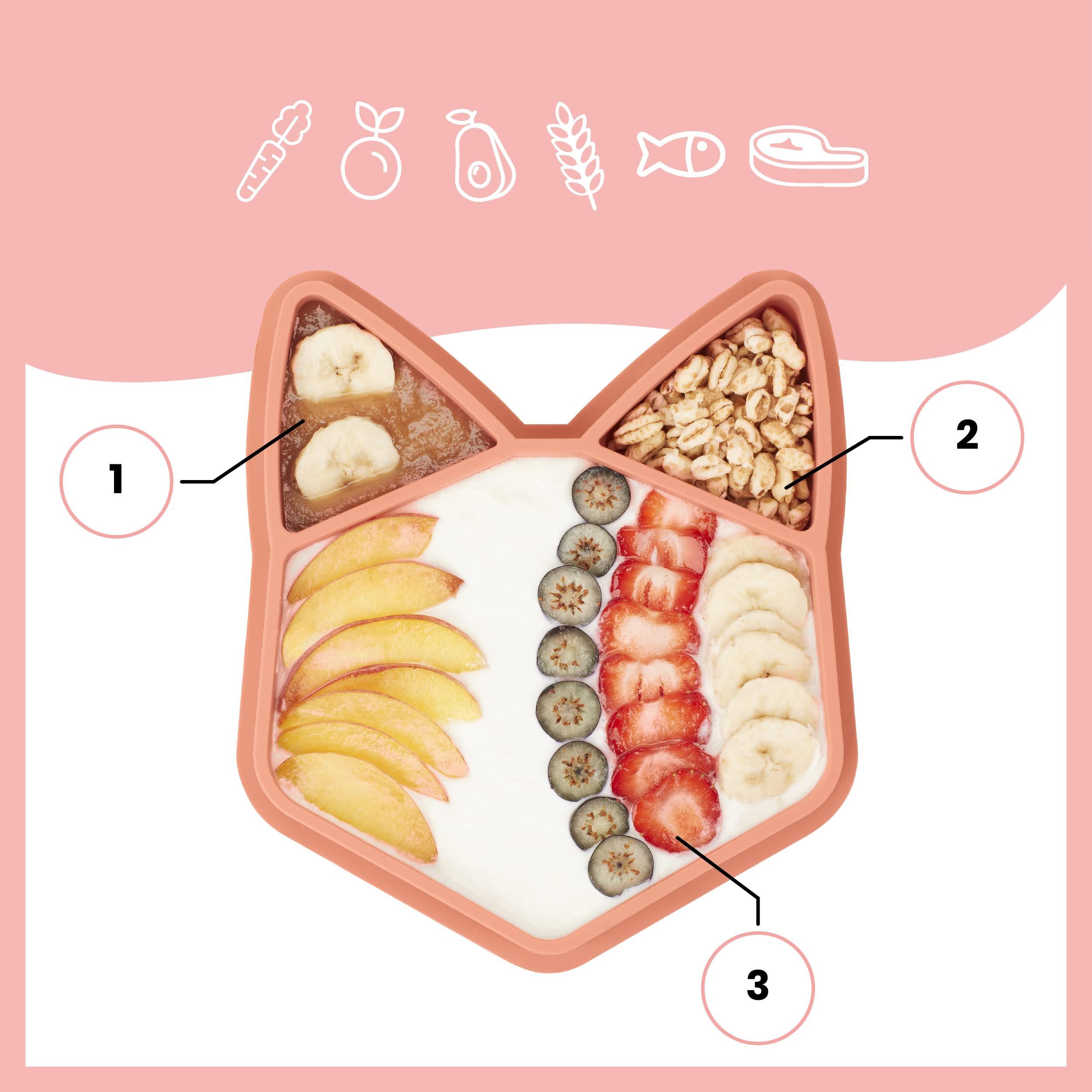 Babymoov Assiette silicone compartimentée ISY PLATE Renard Terracotta