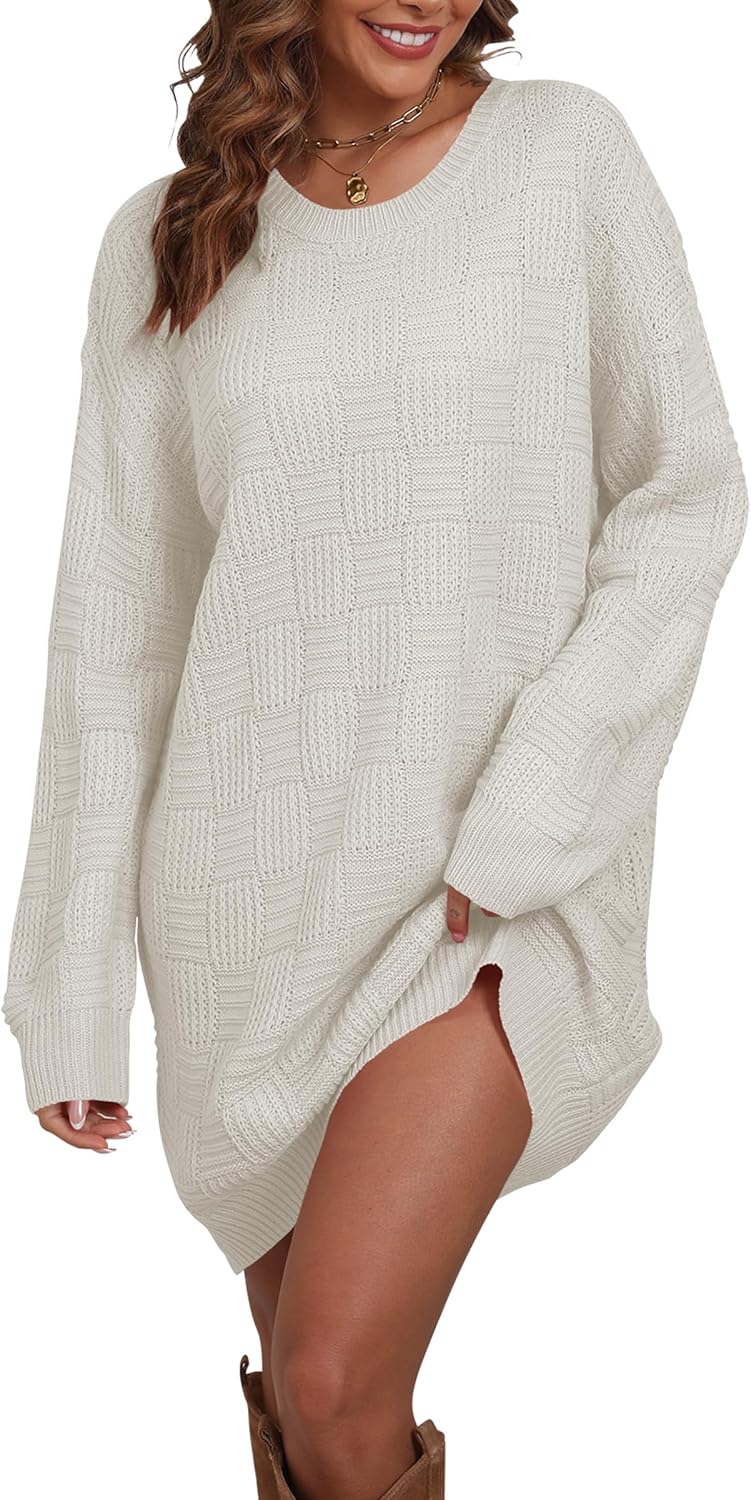 Womens Checkered Sweater Dress Oversized Fall Winter Fashion Long Pullover Sweaters Casual Loose Knit Dresses 2025