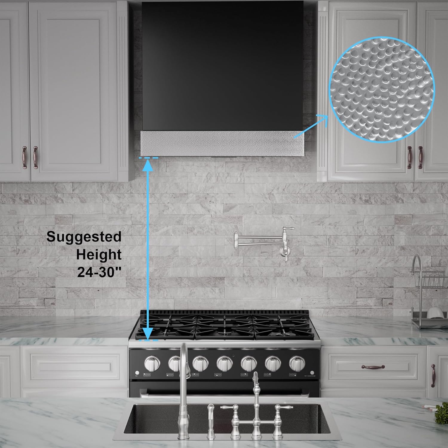 Akicon Stainless Steel Range Hood 30 Inch, 600 CFM Wall Mount Vent Hood with Powerful Vent Motor, Modern Box Ducted Kitchen Hood with LED Lights, Charcoal Filter, Stove Hood (AK-HS30HA-JBN)