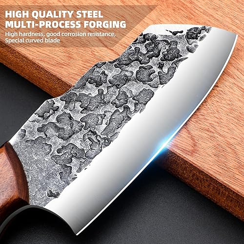 Miniatura 3 de VARLEA Juego de cuchillos de cocina forjados a mano de 3 Piexcs, con mango de madera maciza y funda de cuero para cuchillos. Adecuado para acampar