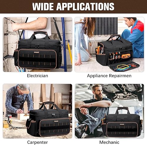 Miniatura 7 de Bolsas de herramientas resistentes de 17 pulgadas para hombres y mujeres, 20 bolsillos, bolsa de herramientas portátil con correa de hombro