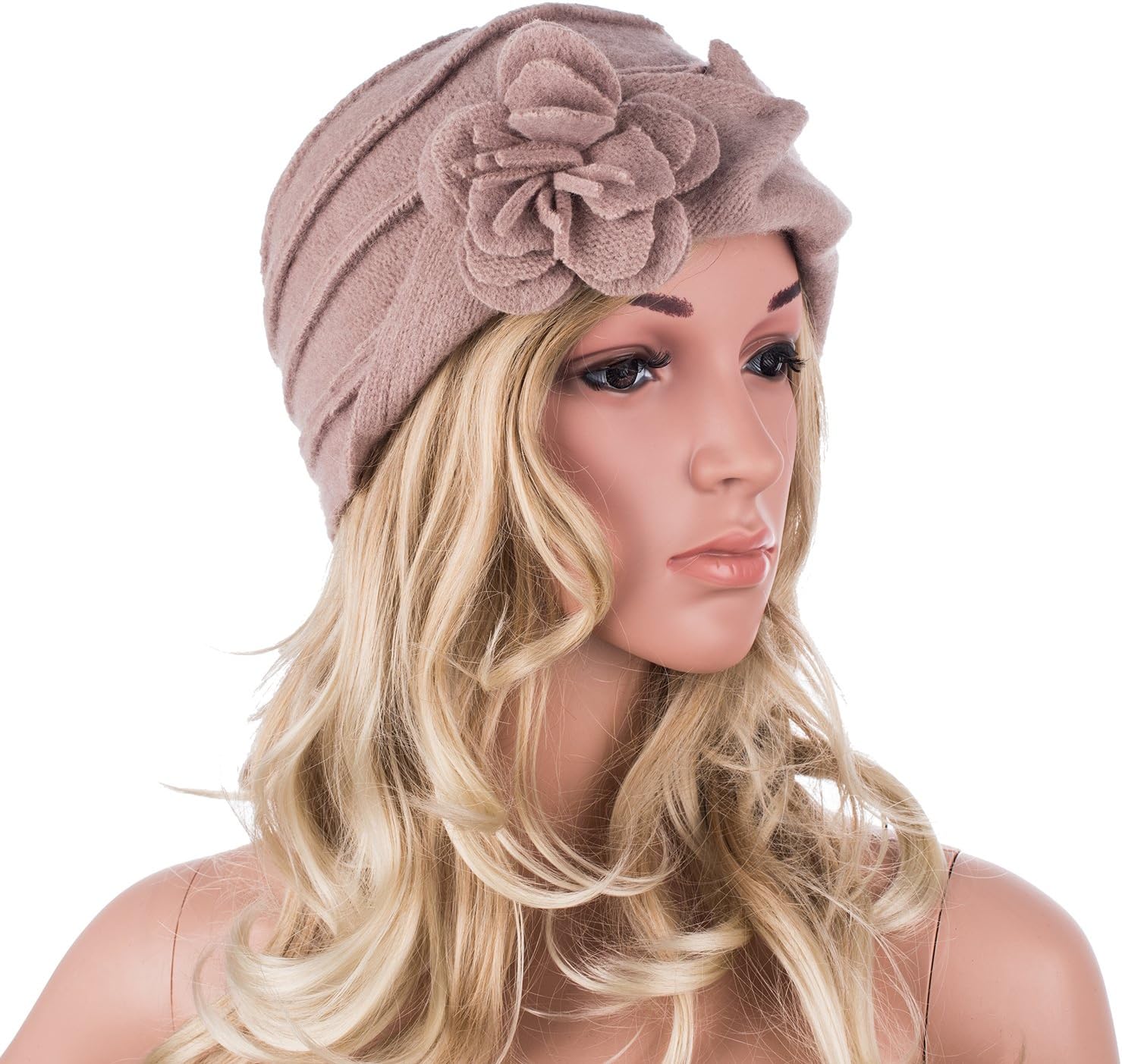 Lawliet Solid Color 1920s Womens 100% Wool Flower Winter Bucket Cap Beret Hat A376