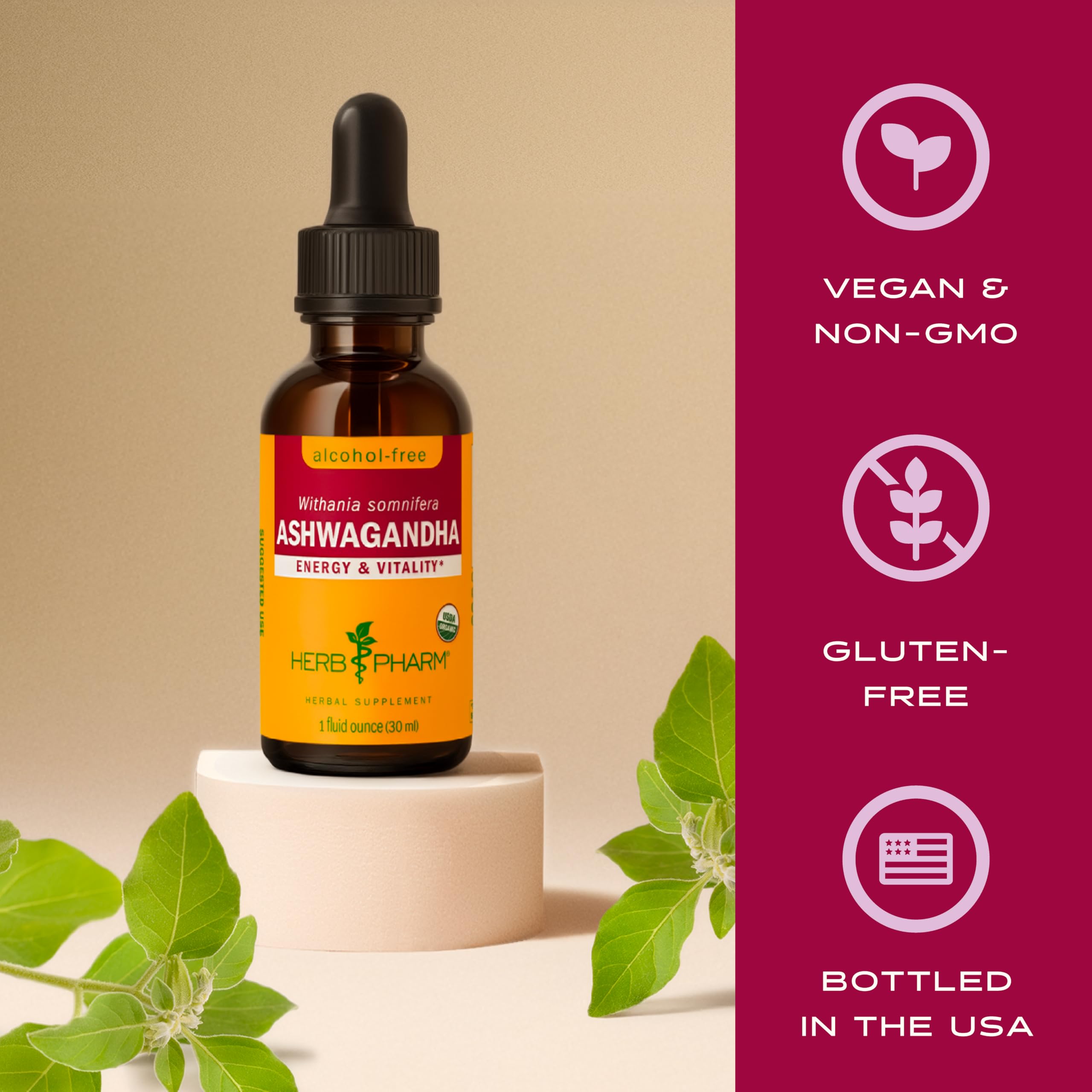 Herb Pharm Organic Ashwagandha Liquid Extract, Alcohol-Free: Mood Support Supplement, Vegan Ashwagandha Root Glycerite, Tasty Non-Bitter Adaptogen Extract for Adults, Non-GMO, 1 Oz — Amazon image 6