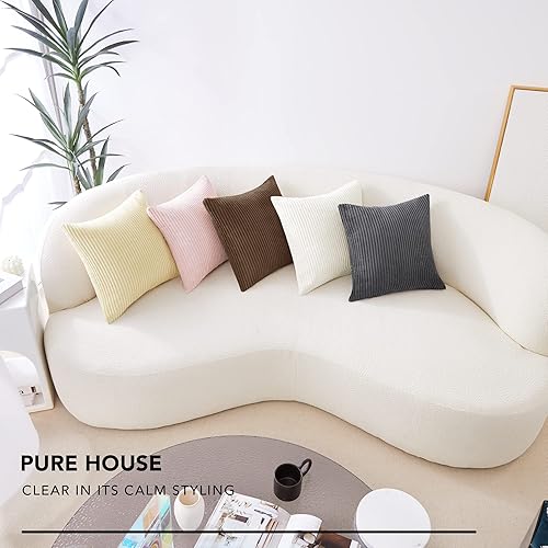 Miniatura 2 de Deconovo - Juego de 2 fundas de cojín de pana suave, 20 x 20 pulgadas, patrón de rayas color liso blanco crema, fundas decorativas para sofá,