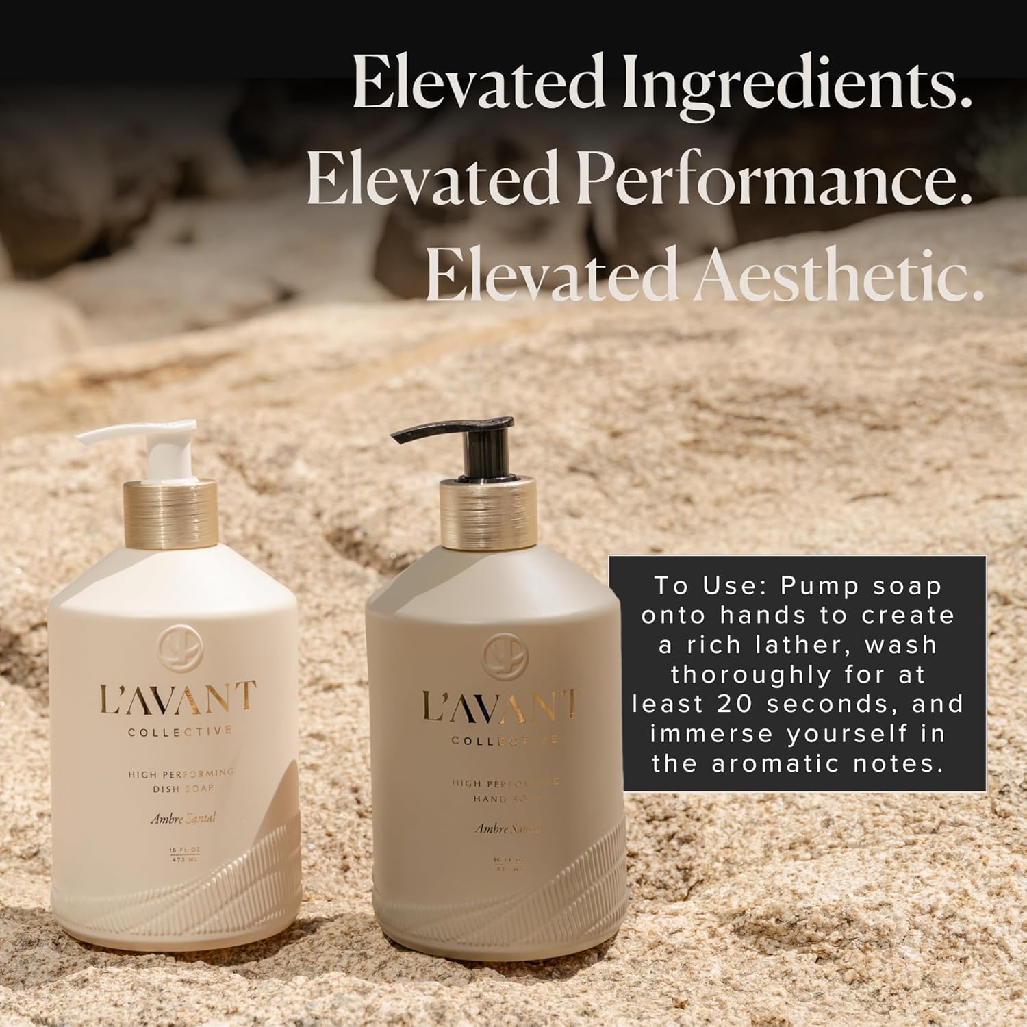 L’AVANT Collective Luxury Hand Soap | Liquid Cleanser with Natural Plant Based Formula, Gentle Daily Wash for Bathroom & Kitchen | Countertop-Worthy Design, 16 Fl Oz Refillable Bottle | Ambre Santal