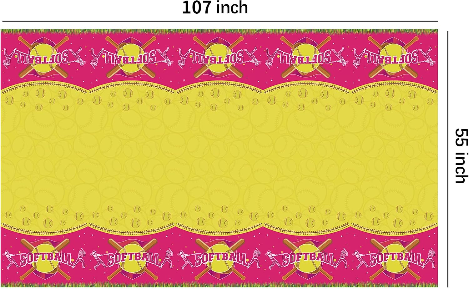 Softball Birthday Party Supplies Girl Tablecloth, 3Pcs, 54in x 108in