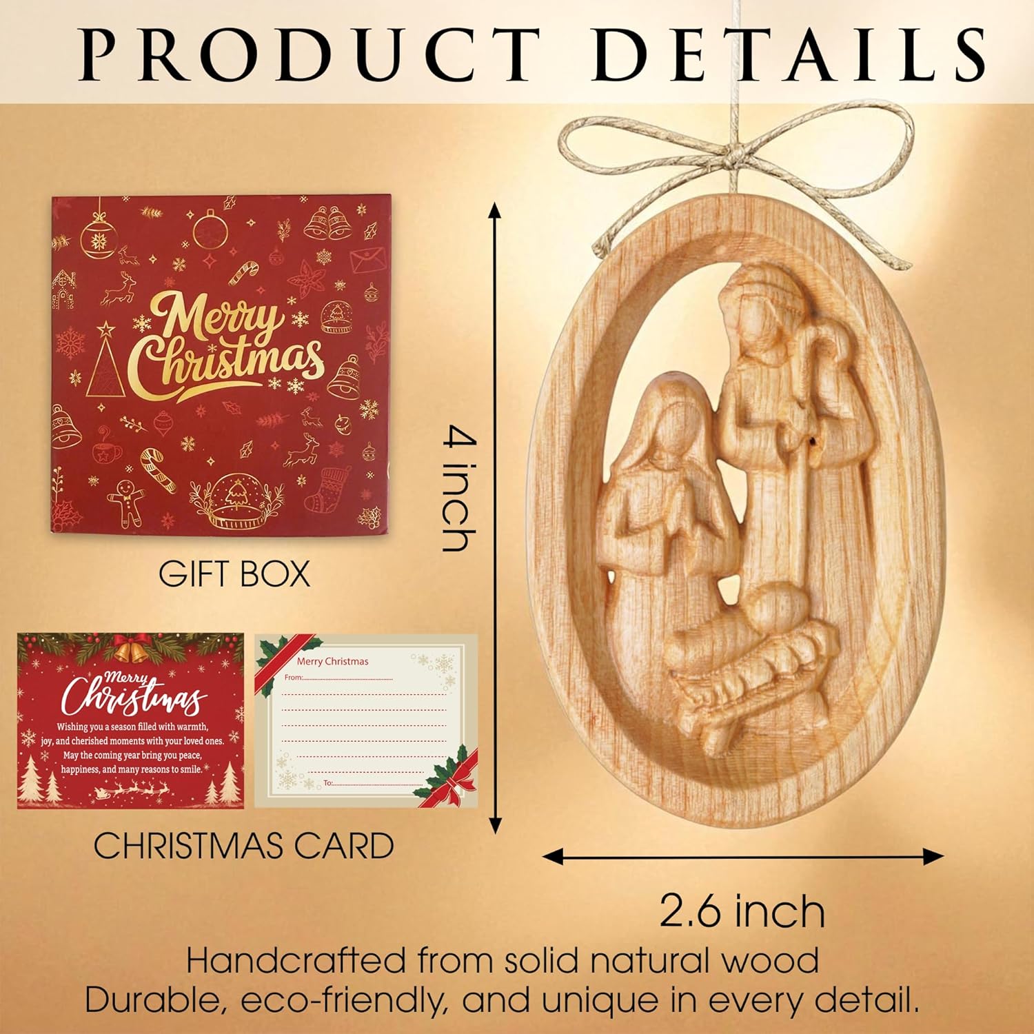 Hand-Carved Wooden Nativity Ornament for Christmas Tree 2025, 3D Wooden Nativity Scene Christmas Decoration, Baby Jesus Ornament for Tree, Christian Catholic Religious Gifts for Women Men - Image 2