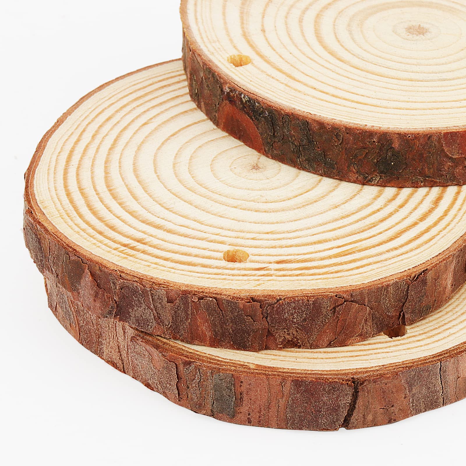 ZEONHAK 30 PCS 7-8cm Craft Log Wood Slices, Nutural Wooden Circles with Hole Hanging Rope - Image 3