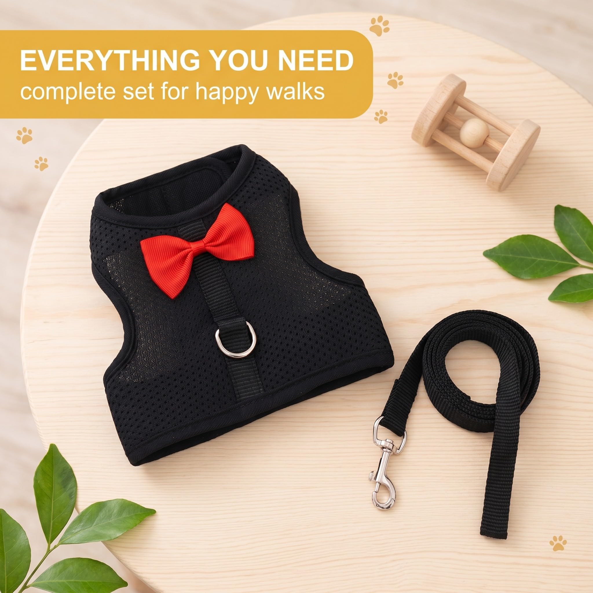 Harnais Lapin avec Laisse Réglable et Respirant - Accessoires pour Lapin Nain et Petits Animaux, Confortable et Sécurisé pour Promenade, Noir, Taille S