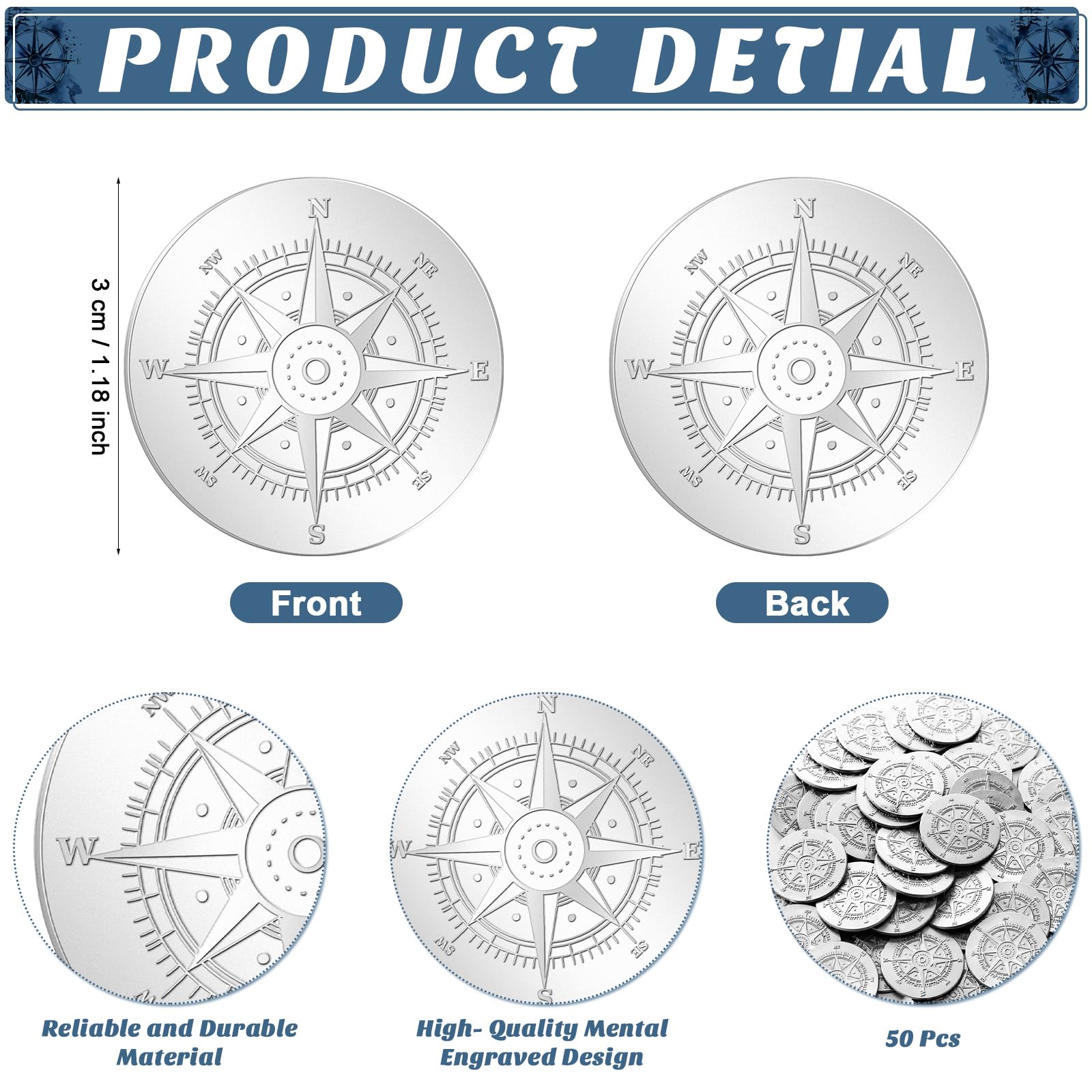 Beeveer 50 Sets Compass Pocket Tokens with Cards and Organza Bags – Motivational Graduation Gift for Students and Friends, Alloy Round Compass with Life is a Journey Quote