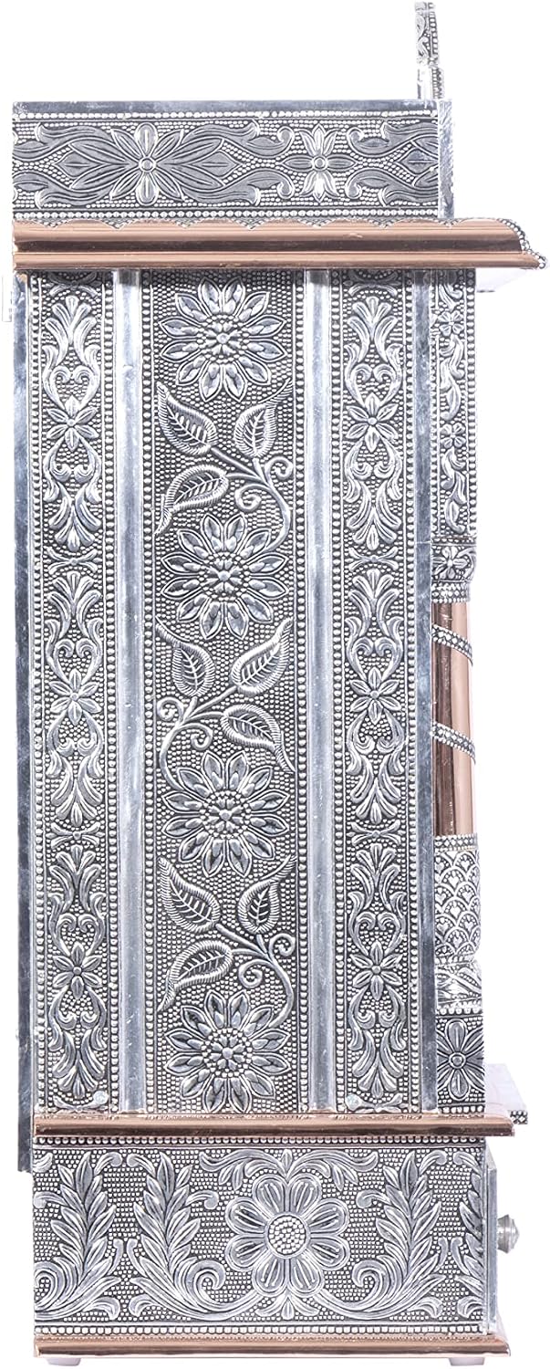 Silver Mandir for Home - Copper Oxidized - with Door (Large)