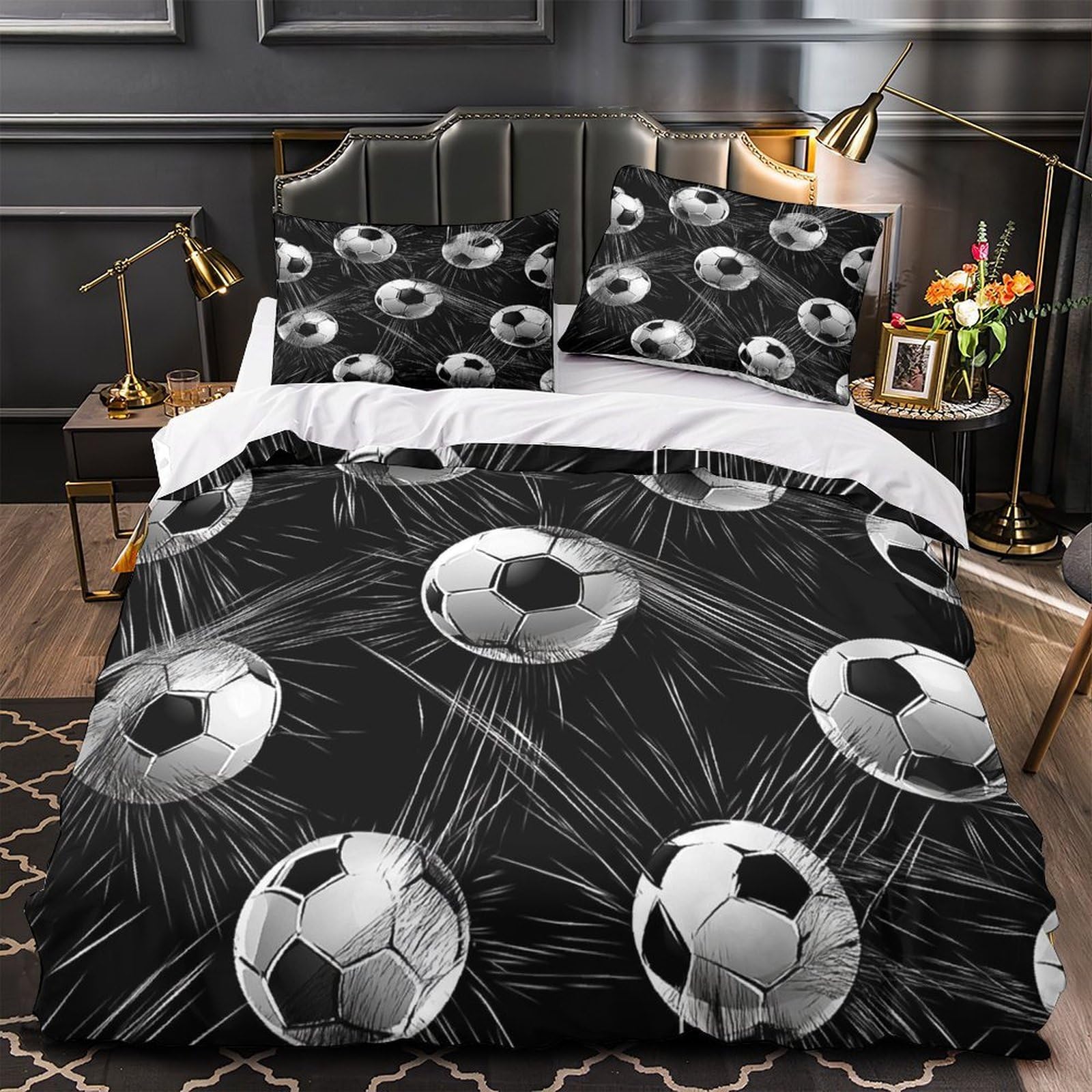 Parure de lit foot 3D king 220x240 housse de couette microfibre respirante enfant garçon fille