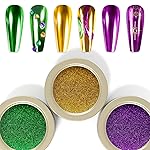 Laza 3 Colors Mardi Gras Chrome Nail Powder Mirror Effect Metallic Dust Holographic Glitter Manicure Decoration Reflective Pigment for DIY Gel Polish Nail Art, Resin Craft, Gifts - Gold Green Purple