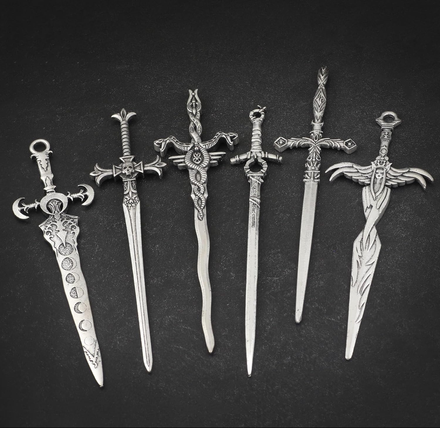 6PCS Sword Hair Pins for Women, Metal Hair Sticks Set, Decorative Hair Pins for Bun Updo, Fantasy Gothic Medieval Renaissance Hair Accessories, Hair Sticks for Long Thick Hair