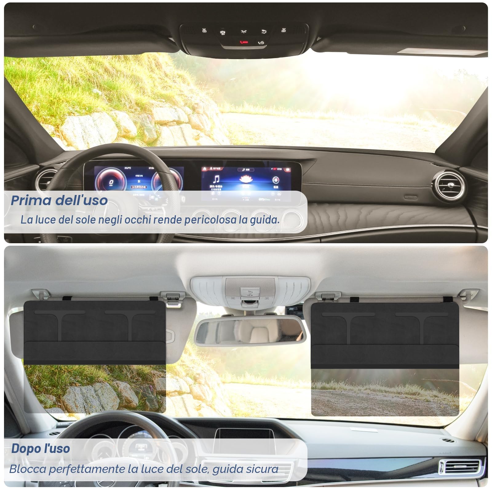Estensione Visiera Parasole Polarizzata per Auto, Estensione Visiera Auto Sun Blocker, Lente PC Rimovibile Antiriflesso per Espandere Parasole per Guida Sicura, Nero
