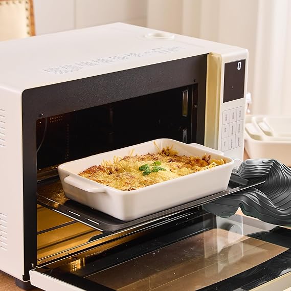 Casserole Dishes For Oven, Ceramic Baking Dishes 15.7/12.3/9.4, Large Lasagna Baking Dish with Handle, Ceramic Bakeware Set for Cooking Deep Baking Pan Set of 3 White