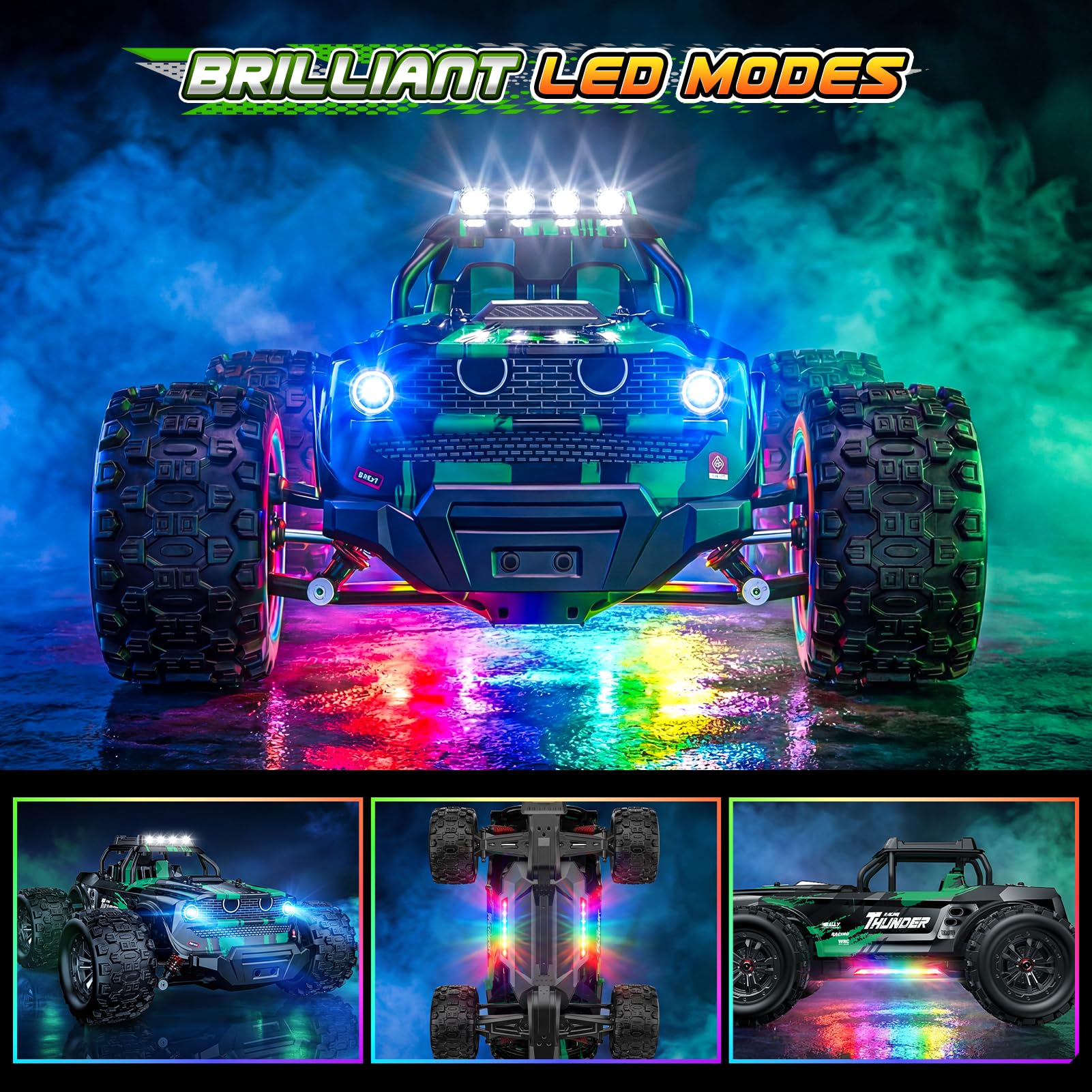 HappyGoLucky 1:14 Coche Teledirigido Adulto, 50 KM/H, 2 Baterías de 2000 mAh, 4x4 Coches RC Alta Velocidad con Luz LED, Offroad Monster Truck Juguete Regalo para Niños Adulto