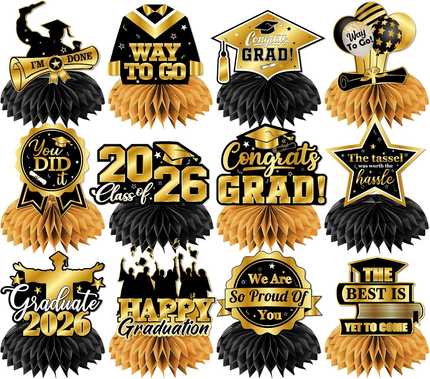 Maroon and Gold Graduation Decorations 2026,12pcs Maroon Graduation Table Decorations Class Of 2026 Honeycomb Centerpieces,Maroon Congrats Graduation Centerpieces for Tables