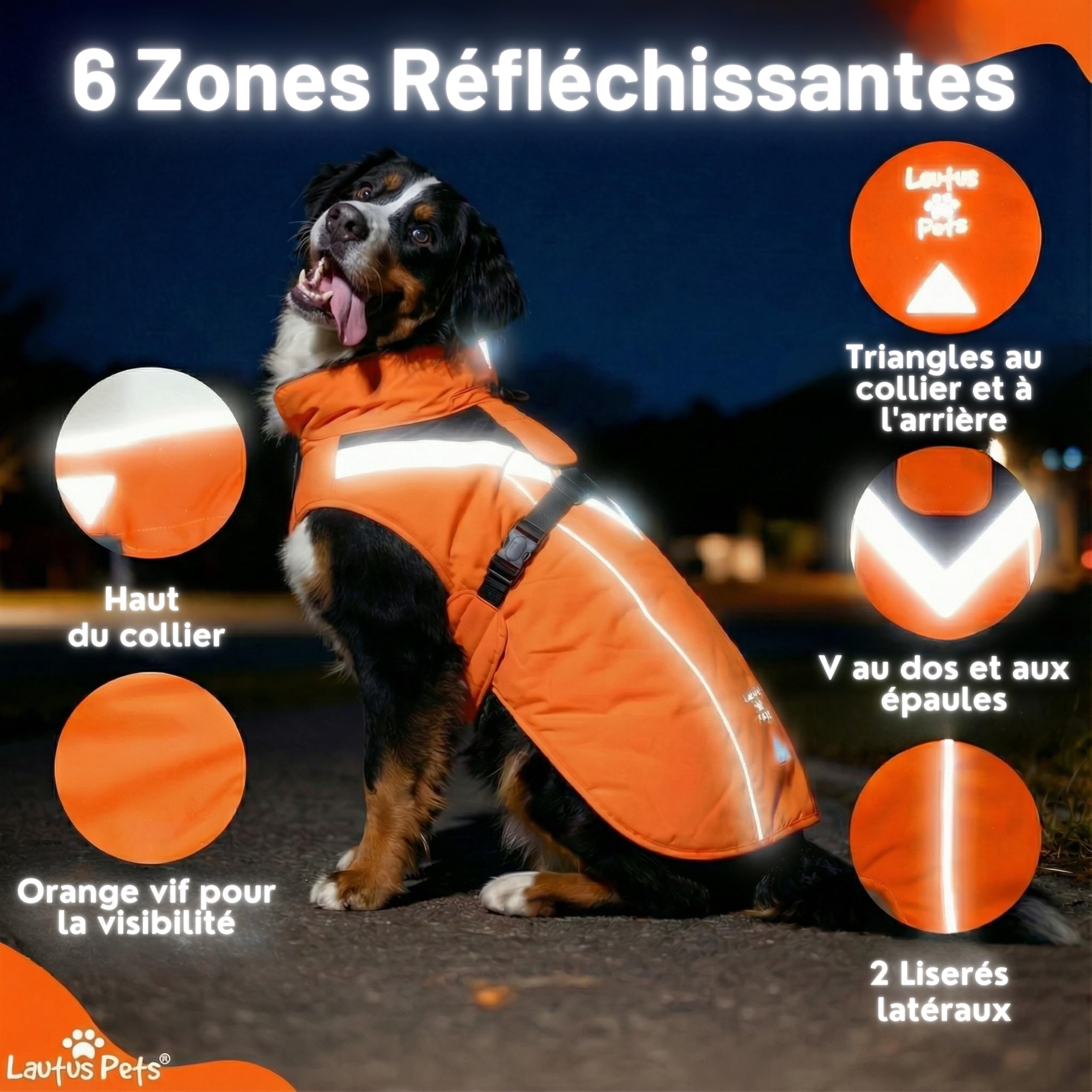 Manteau de Pluie imperméable pour Chien, Bandes réfléchissantes et Ouverture pour Laisse – Veste légère pour Chiens Moyens - XL, Orange