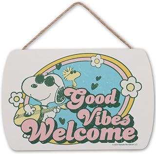 Peanuts Snoopy Good Vibes Welcome Hanging Wood Wall Decor - Fun Snoopy Sign for Home, School or Office