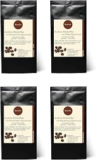 4 x Kaffee mit Geschmack - Kaffee Geschenk Probierset - Mandel Zimt, Toffee, Schokolade, Macadamia - Arabica Röstkaffee mit Aroma - gemahlen - 4 x 75 g (300 g insgesamt)