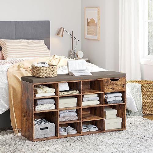 Miniatura 84 de DINZI LVJ Banco de zapatos, banco de almacenamiento de entrada con cajón y 8 cubículos, estantes ajustables, organizador de zapatos para sala de