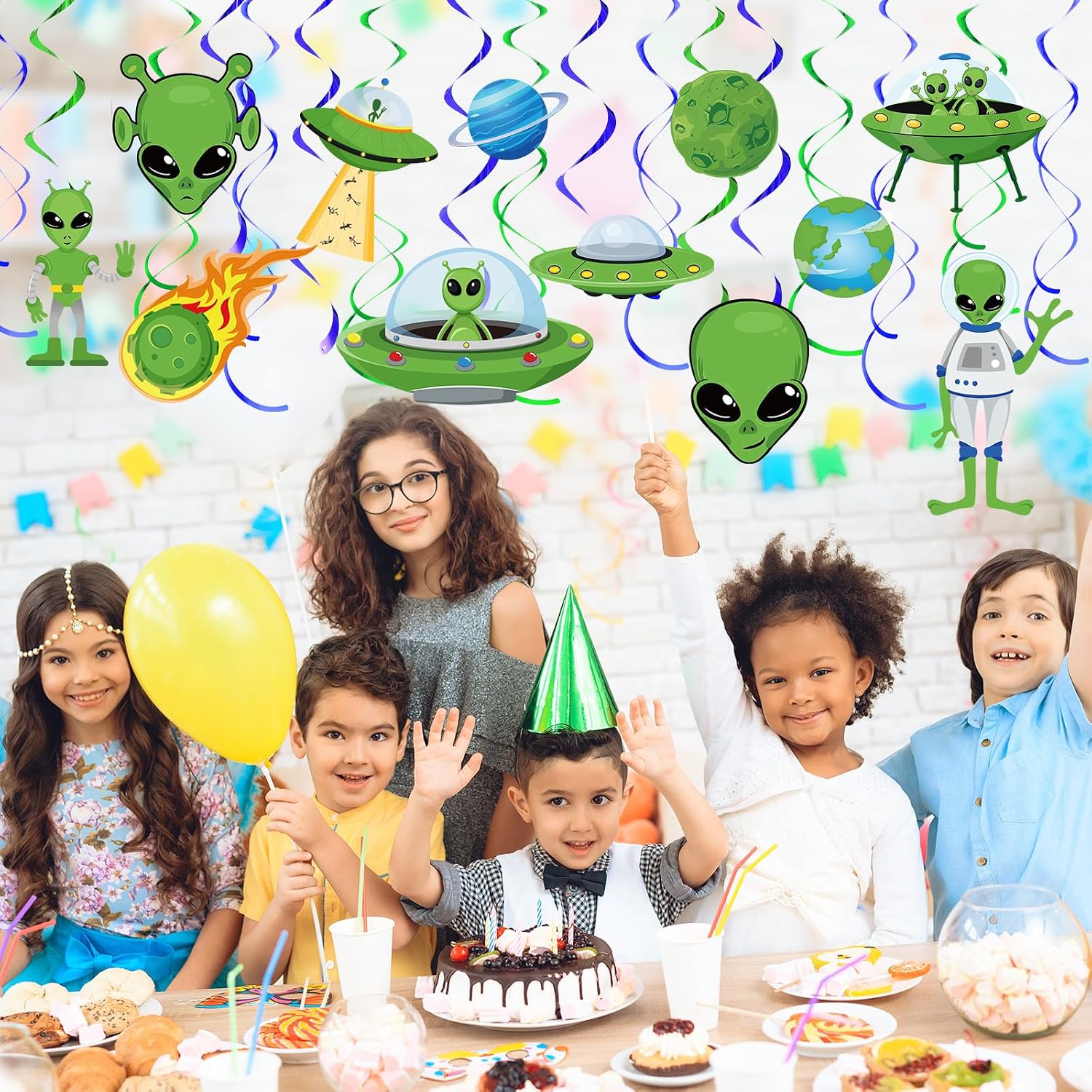 Capoda 54 Pcs Alien Decorations Hanging Swirls No DIY UFO Ceiling Decor