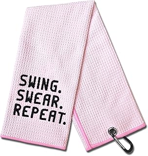 DYJYBMY Swing Swear Repeat Funny Golf Towel, Embroidered Pink Golf Towels for Golf Bags with Clip, Golf Gift for Men Husband Boyfriend Dad, Birthday Gifts for Golf Fan, Funny Golf Lover Gift